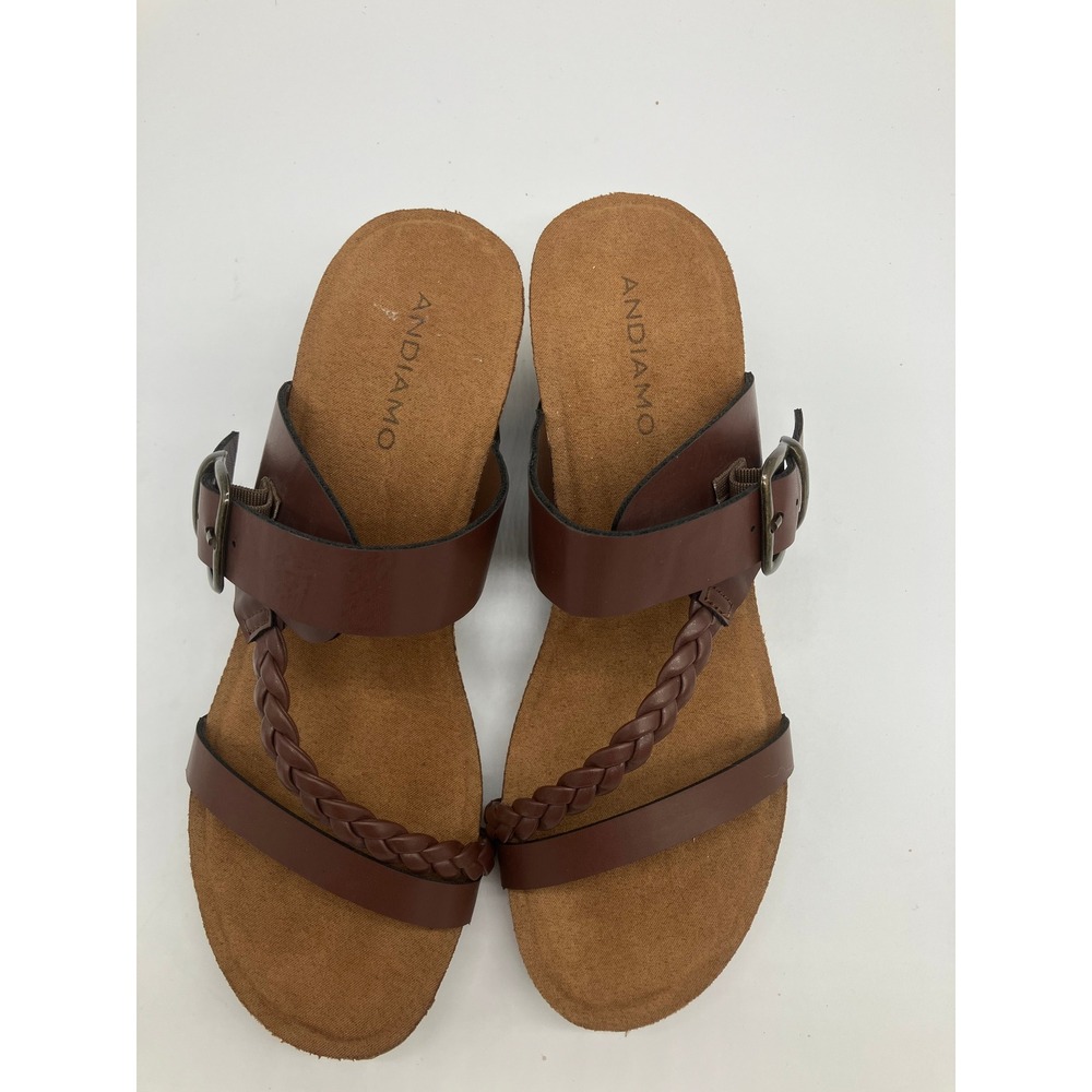 Andiamo Brown Braided Wedge Sandals Womens 9.5M Buckle Strap Open Toe Shoes